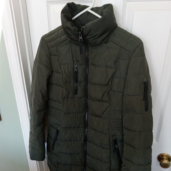 NAUTICA Long Dark Green Puffer Jacketw/detachable faux fur trimmed hood - size S - Picture 5 of 8